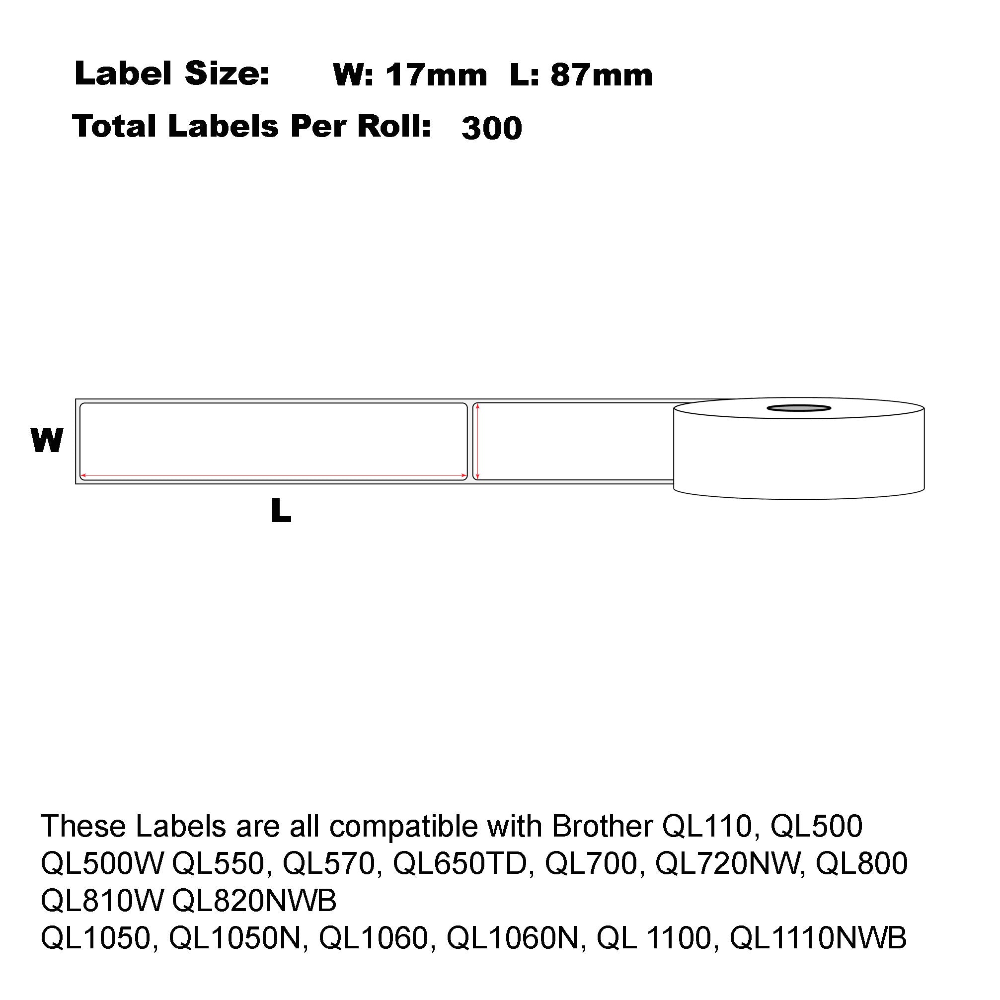 Compatible Brother DK-11203 File Folder Refill Labels 17 x 87mm/ 50 Rolls