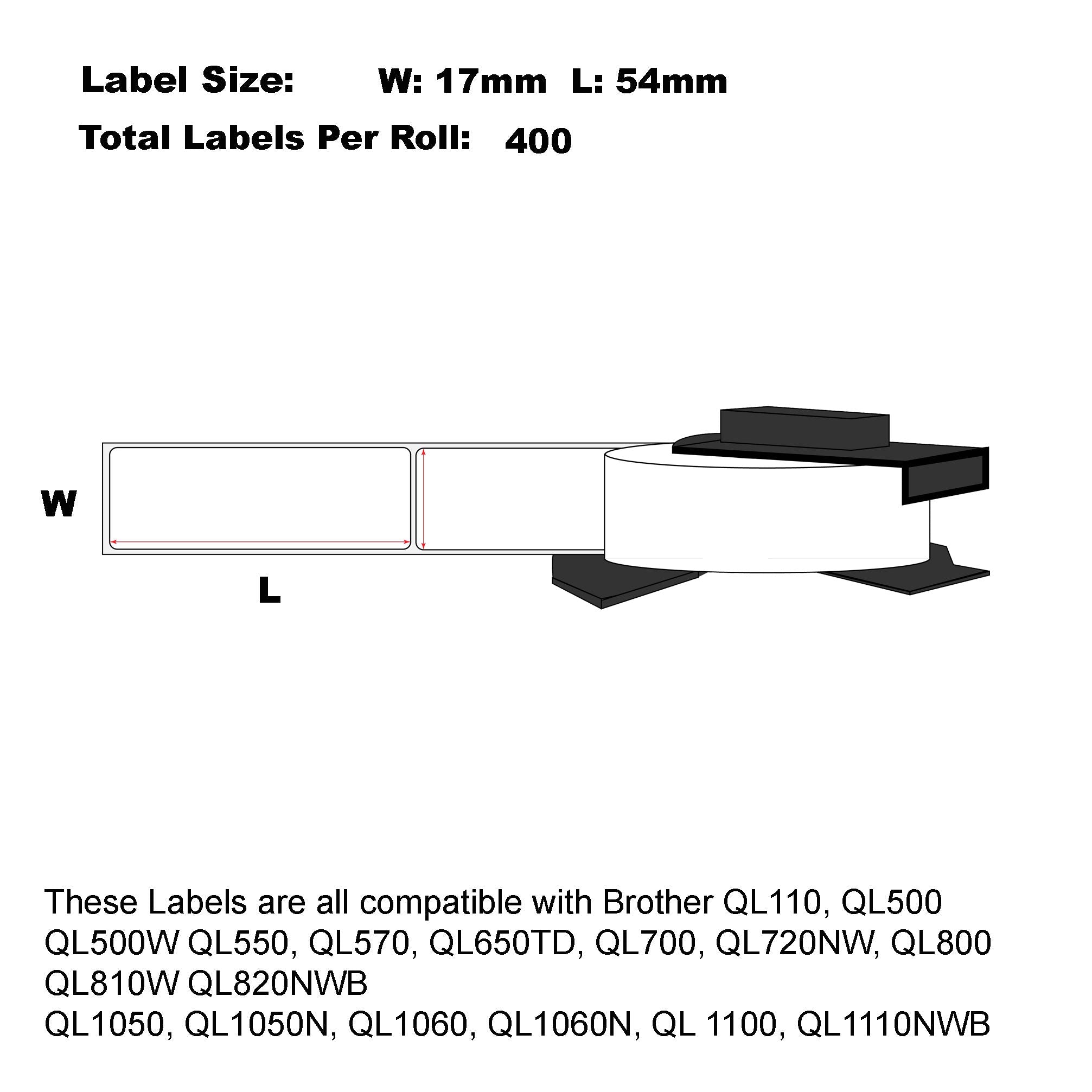 Compatible Brother DK-11204 Labels 17 x 54mm/ 50 Rolls