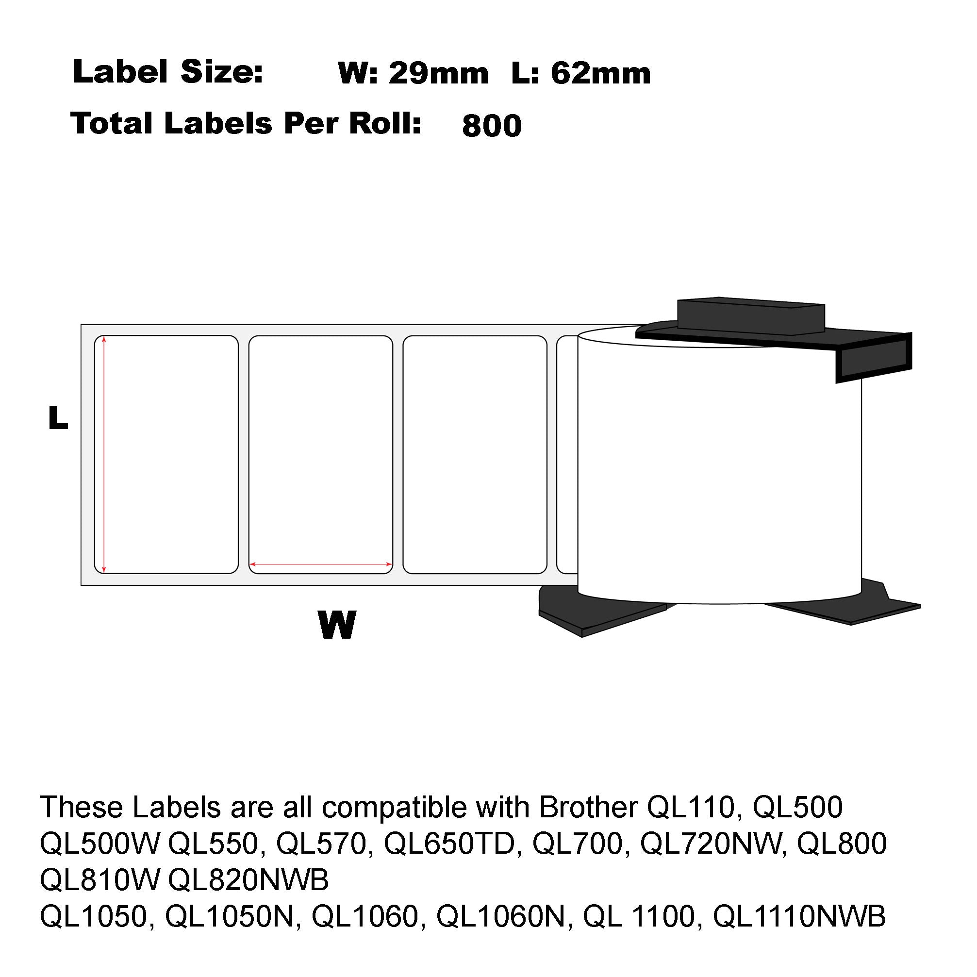 Compatible Brother DK-11209 Address Labels 62 x 29mm/ 50 Rolls