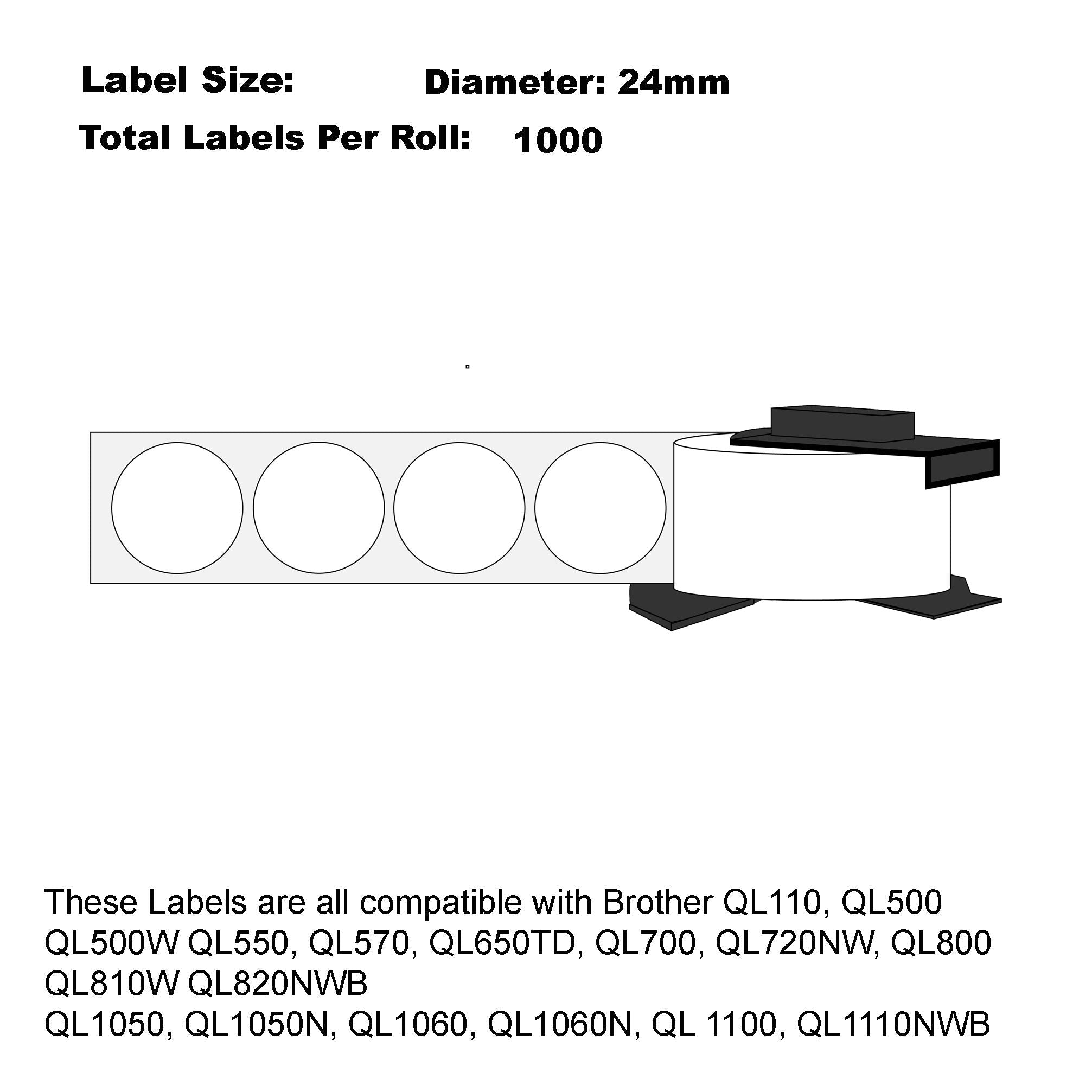 Compatible Brother DK-11218 Round Labels 24mm Diameter/ 50 Rolls