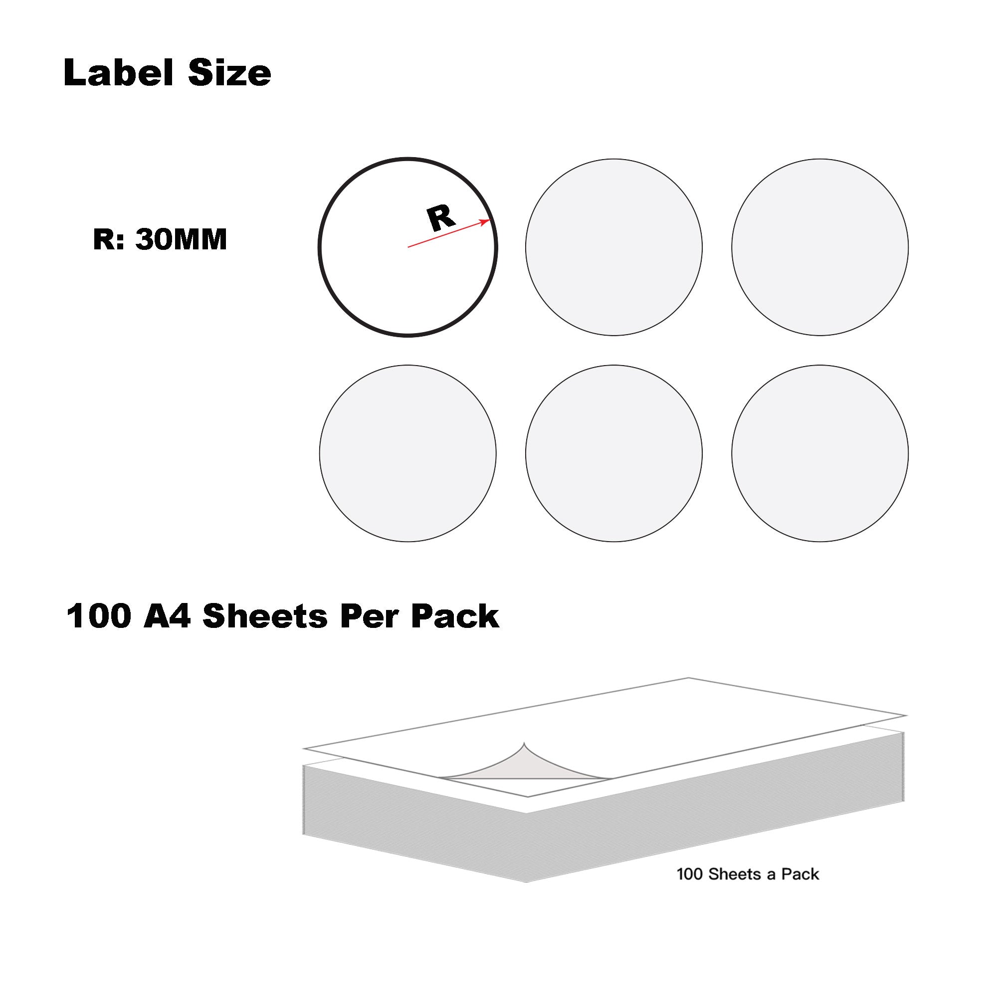 A4 Format Round Labels  Ø 30mm 40 Labels Per Sheet/ 1000 Sheets