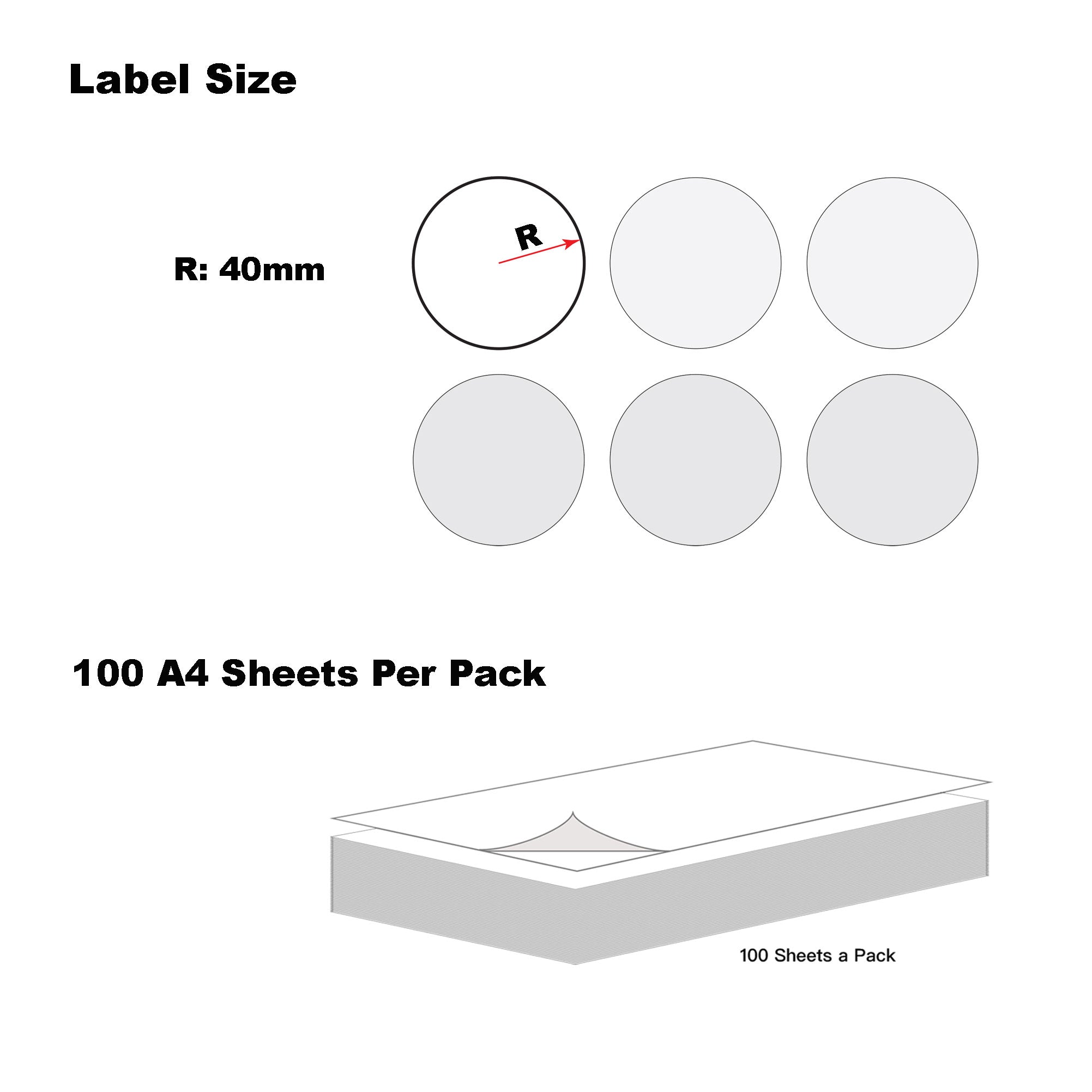 A4 Format Round Labels  Ø 40mm 24 Labels Per Sheet/ 1000 Sheets