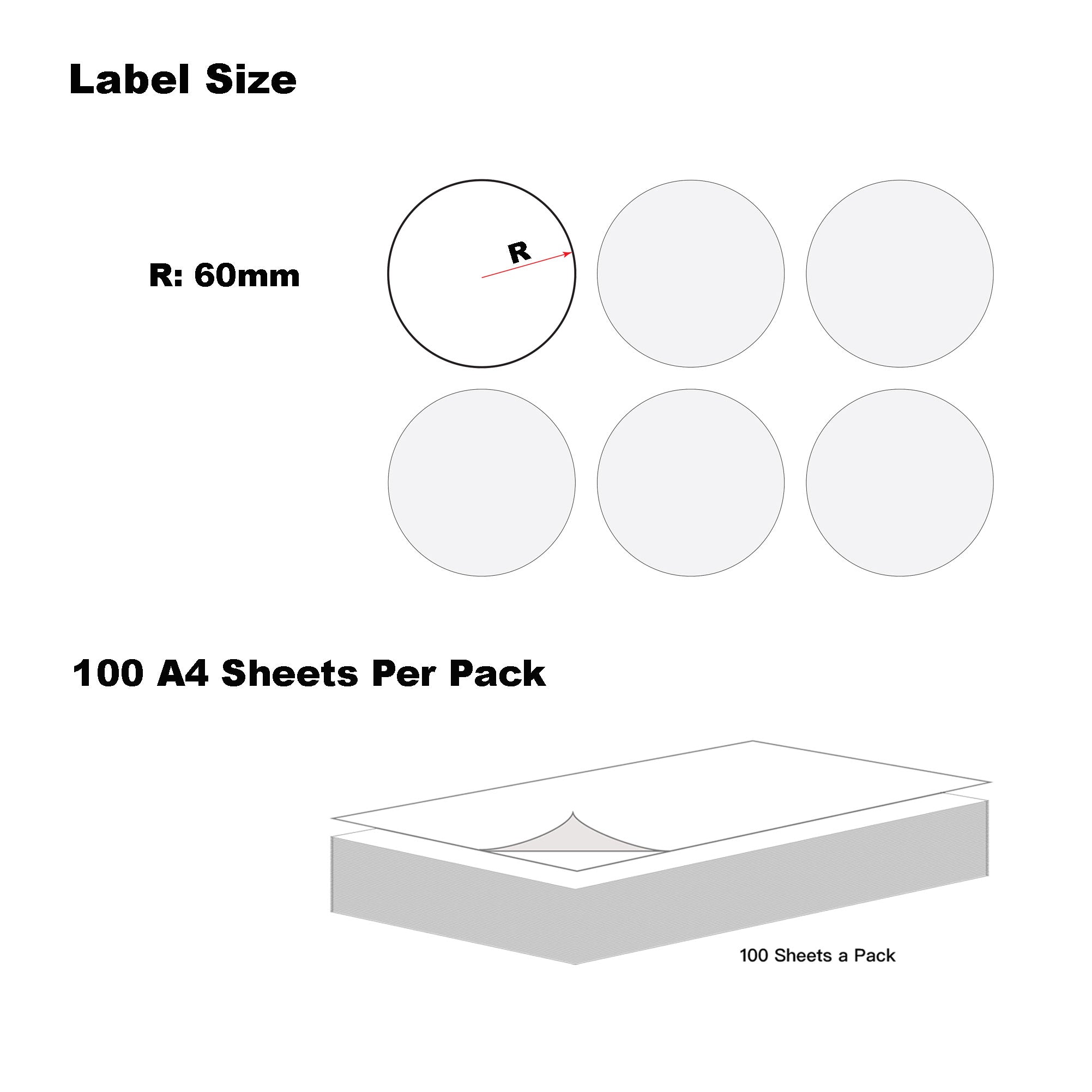 A4 Format Round Labels  Ø 60mm 12 Labels Per Sheet/ 1000 Sheets