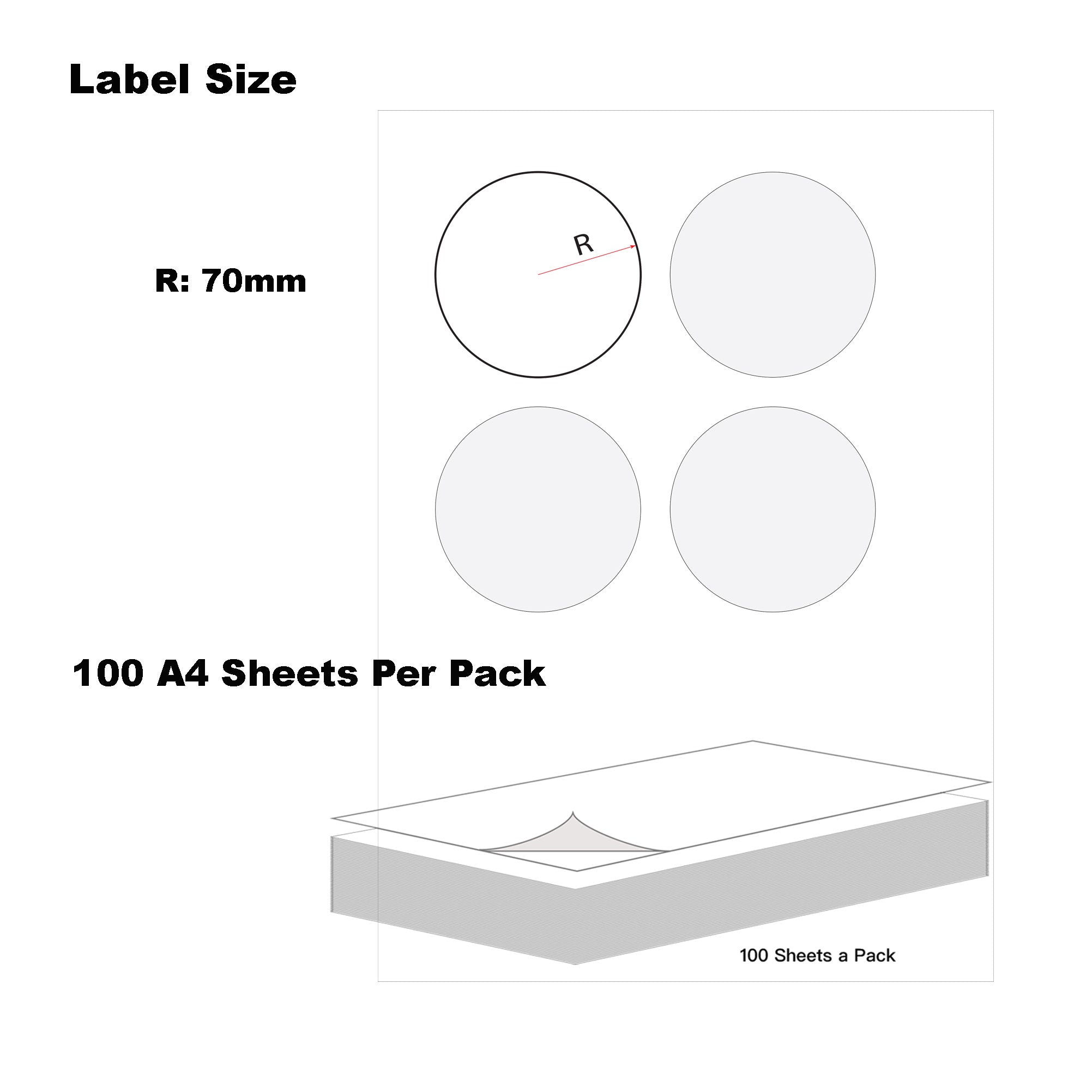 A4 Format Round Labels  Ø 70mm 6 Labels Per Sheet/ 1000 Sheets