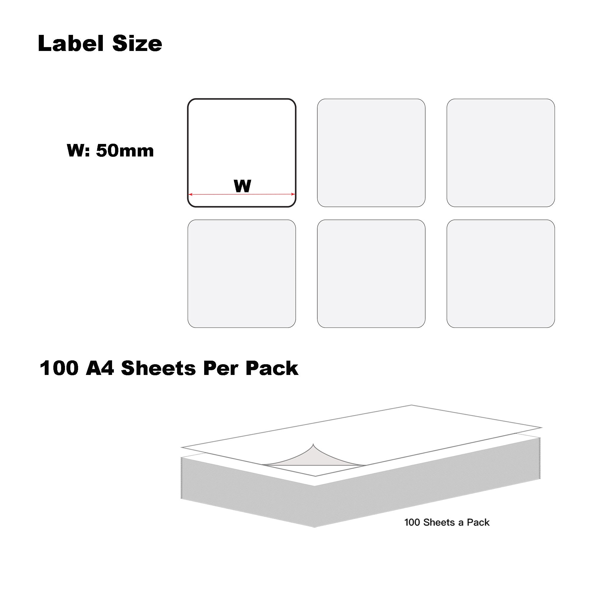 A4 Format Square Labels 50 x 50mm 15 Labels Per Sheet/ 1000 Sheets