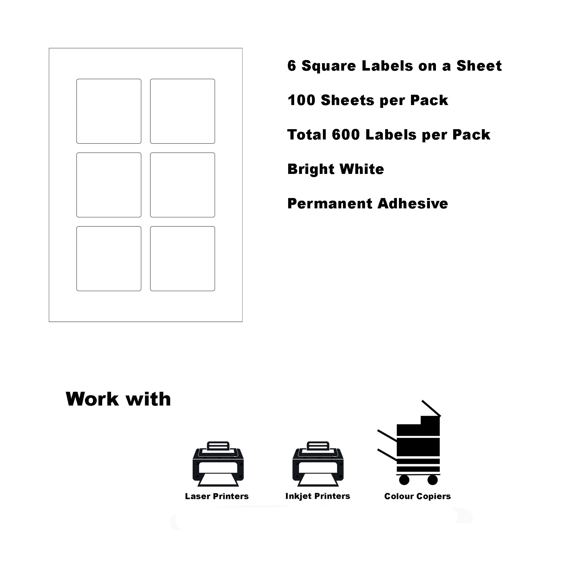 A4 Format Square Labels 70 x 70mm 6 Labels Per Sheet/ 1000 Sheets